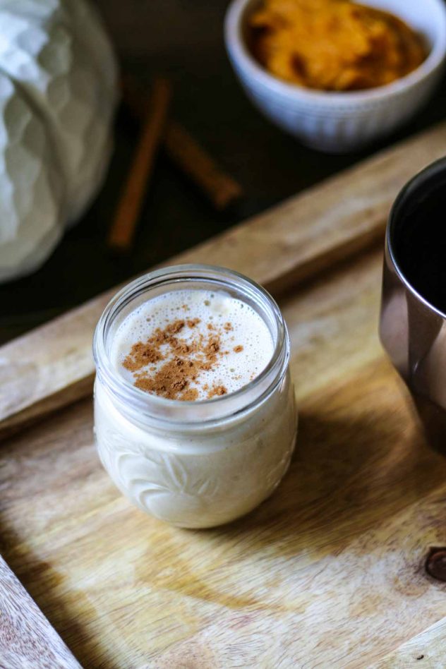 a small jelly jar with paleo pumpkin coffee creamer 