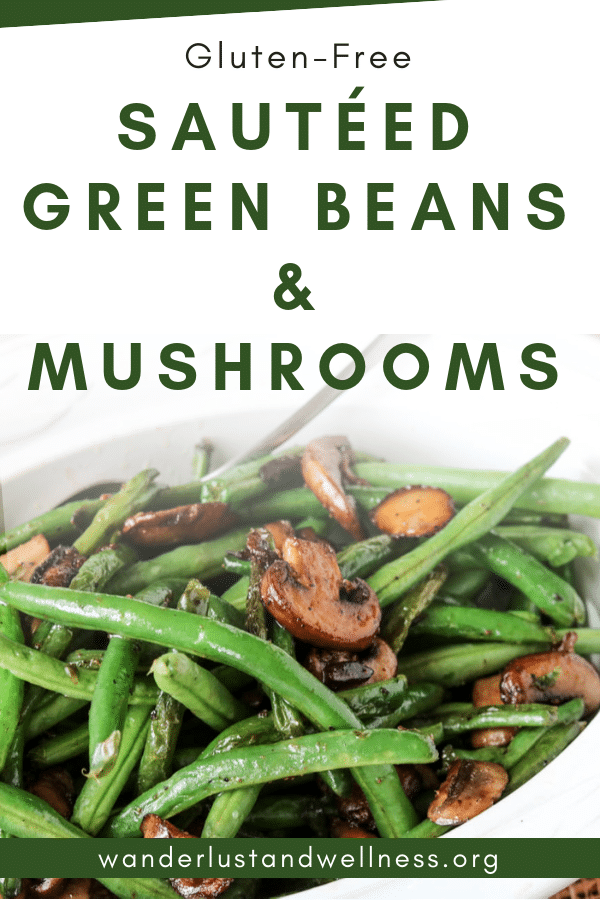 a dish of sautéed green beans and mushrooms