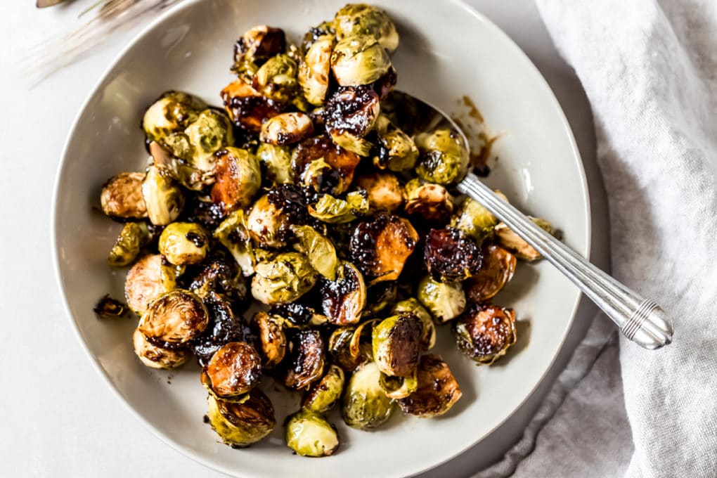 a bowl of caramelized brussel sprouts