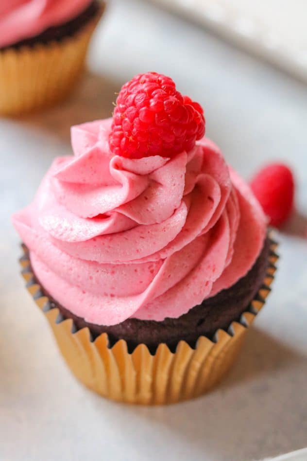 chocolate beet root cupcake with raspberry buttercream