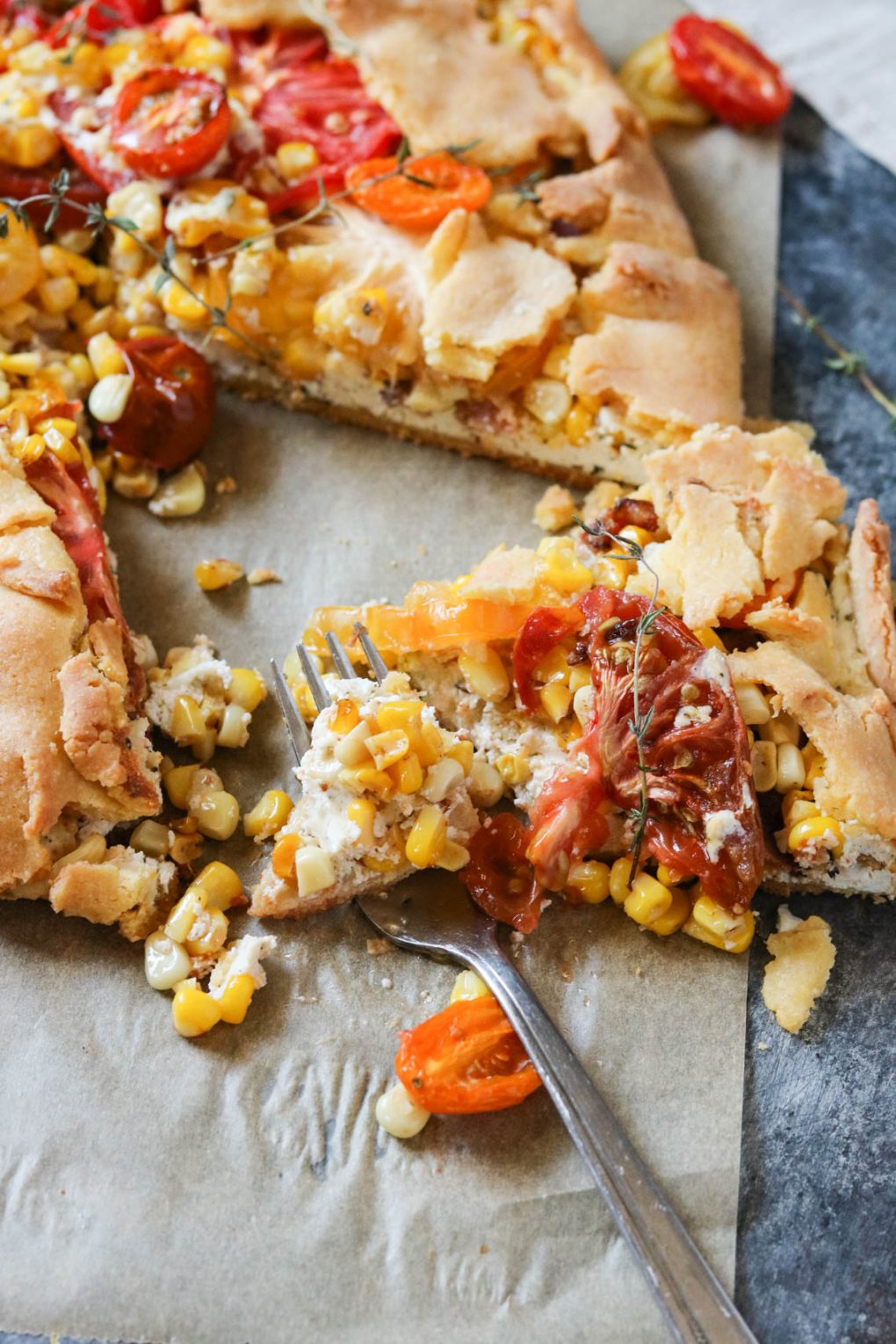Heirloom tomato and corn savory galette