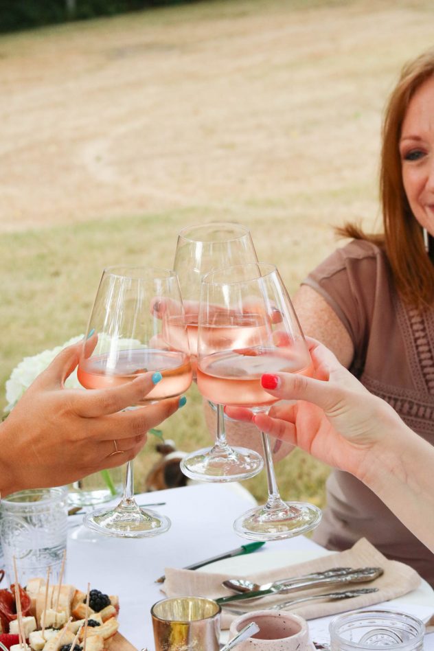 guests toasting glasses of rosé