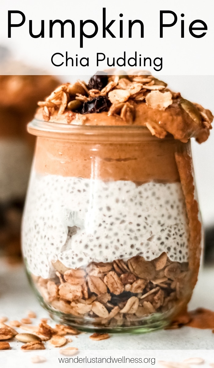 a small glass jar filled with pumpkin pie chia pudding