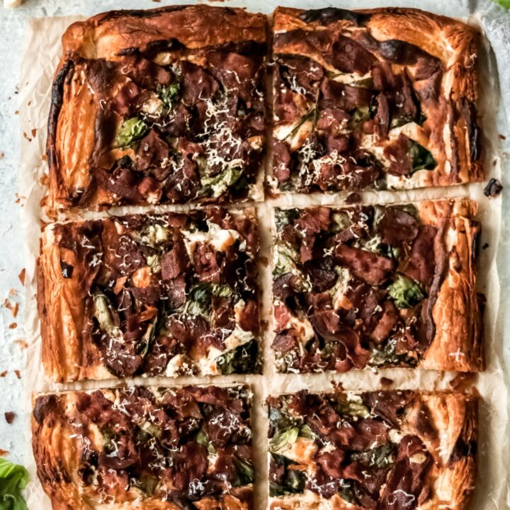 savory bacon asiago pastry tart cut into 6 large pieces
