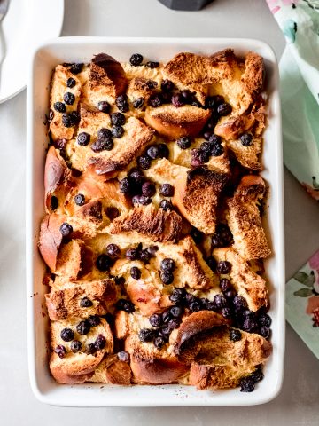a baked blueberry french toast bake