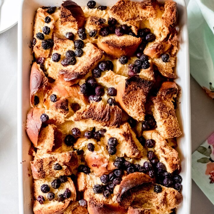 a baked blueberry french toast bake