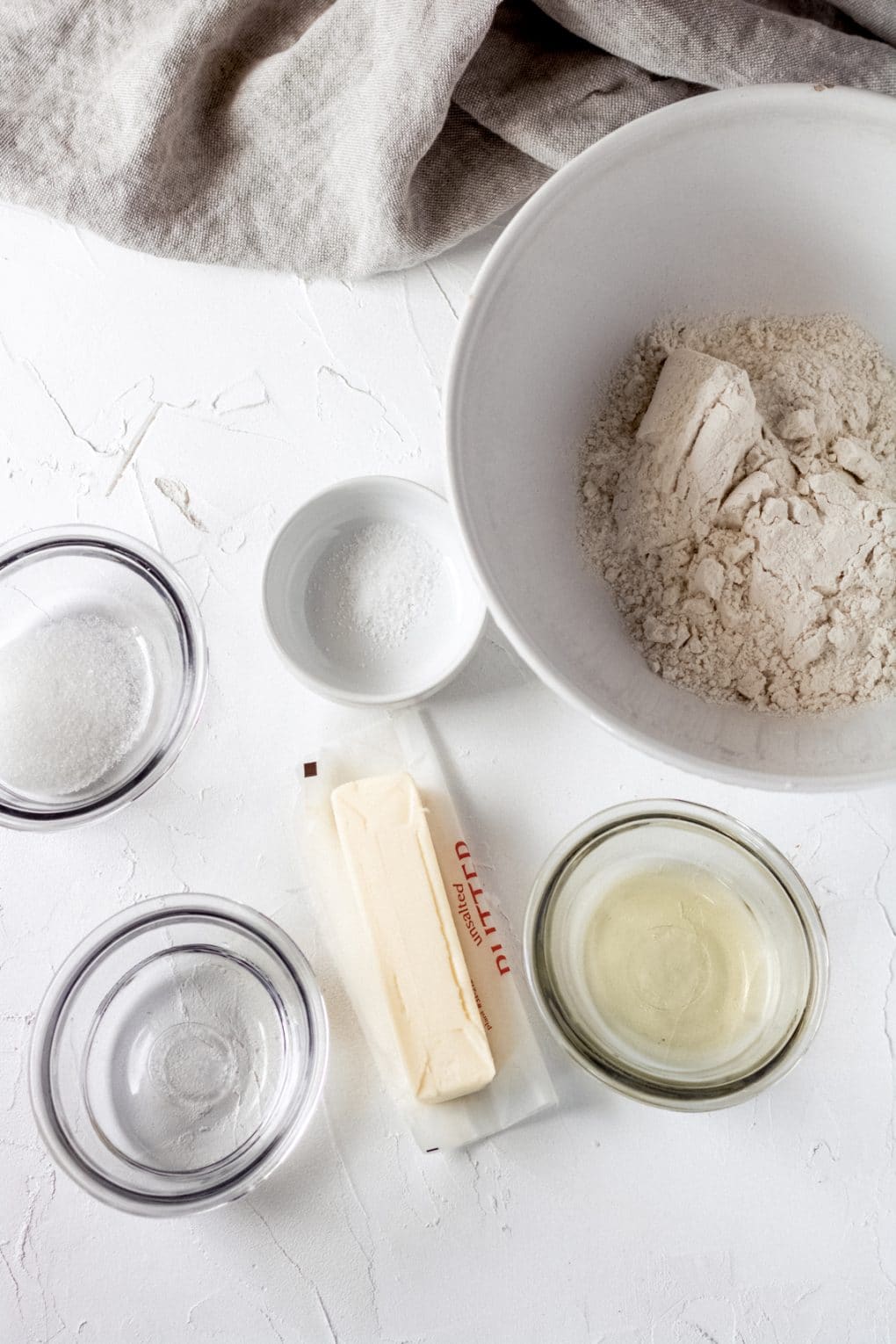 an overhead shot of the ingredients needed for gluten-free galette dough