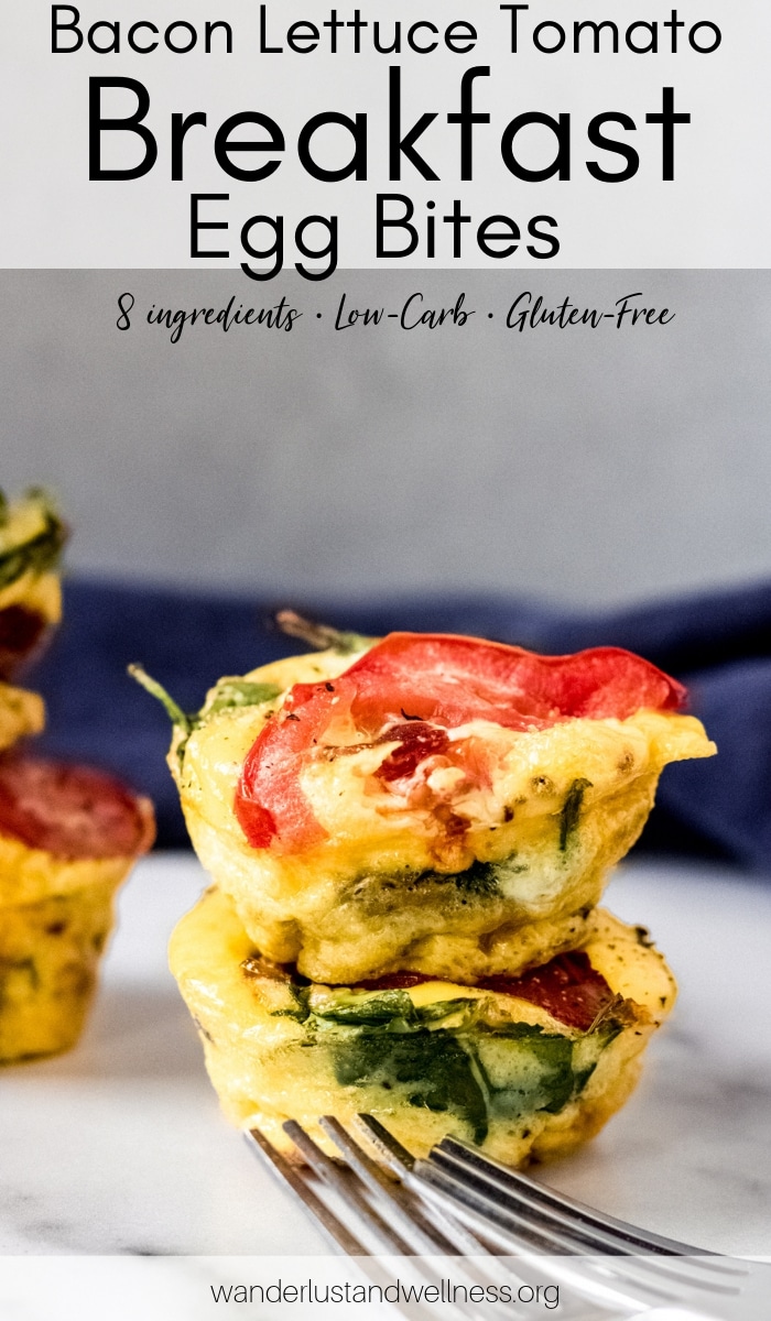 two BLT breakfast egg bites stacked on top of each other