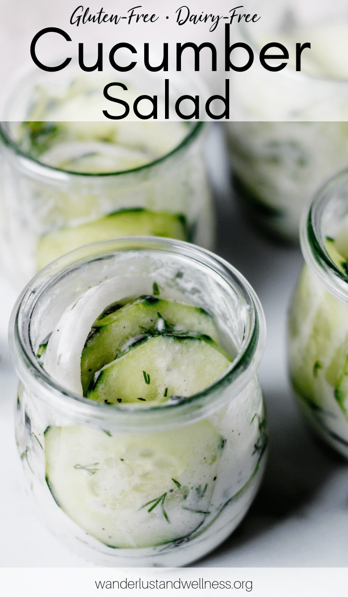four small jars of creamy cucumber salad