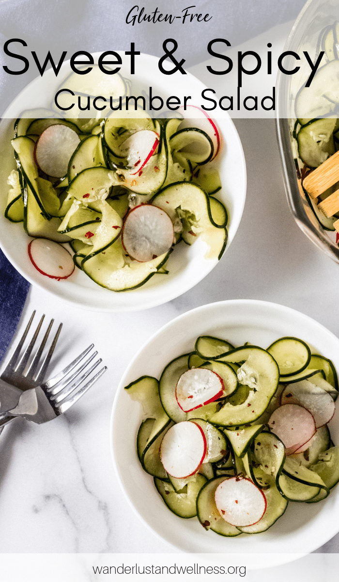 two bowls of spicy cucumber salad