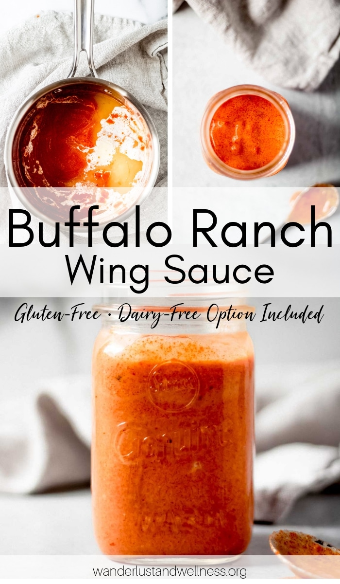 a 3-image collage of buffalo ranch wing sauce