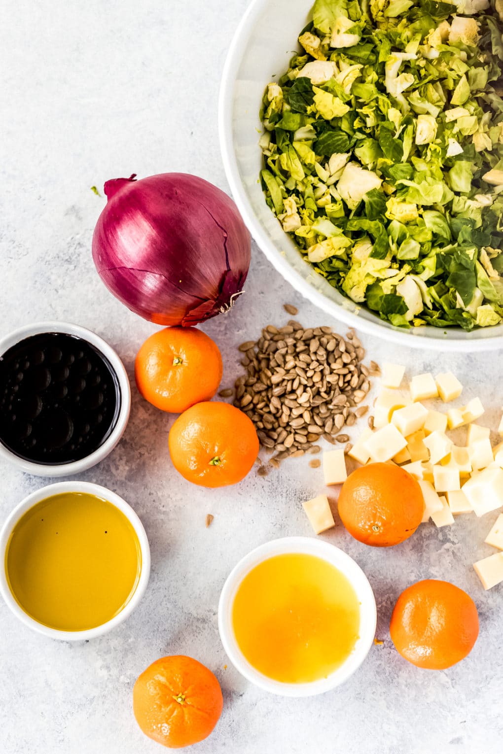 ingredients to make a tangy brussel sprout salad