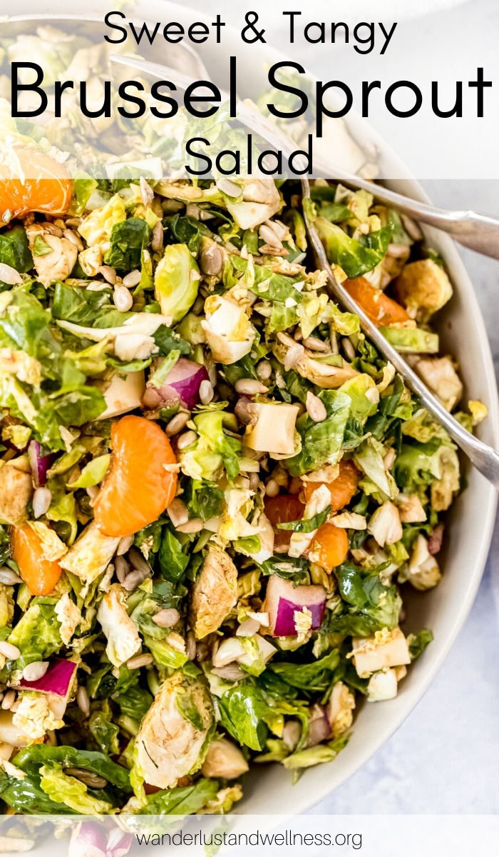 a bowl of tangy brussel sprout salad