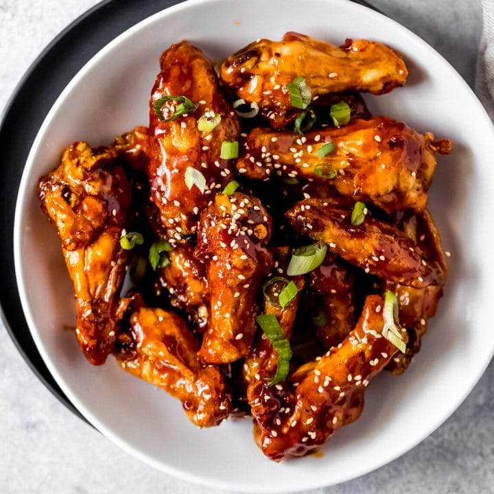 a bowl of air fryer general tso's chicken wings