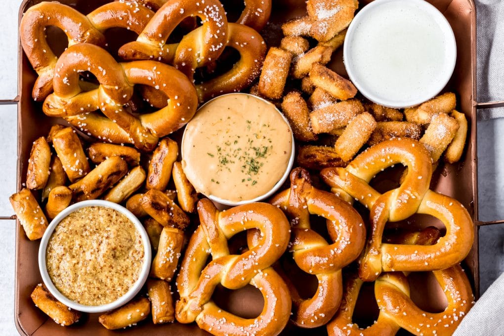 a soft pretzel snack board