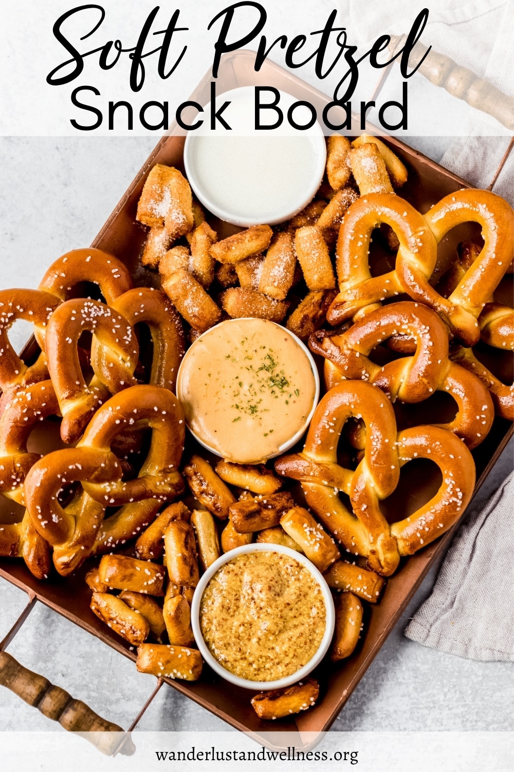 a soft pretzel snack board tray