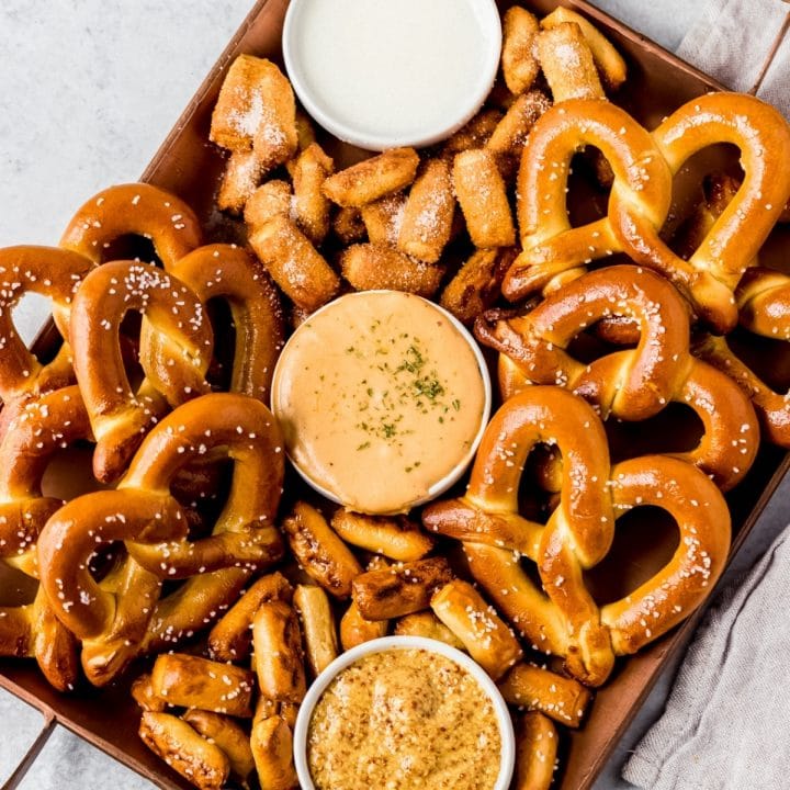 a soft pretzel snack board
