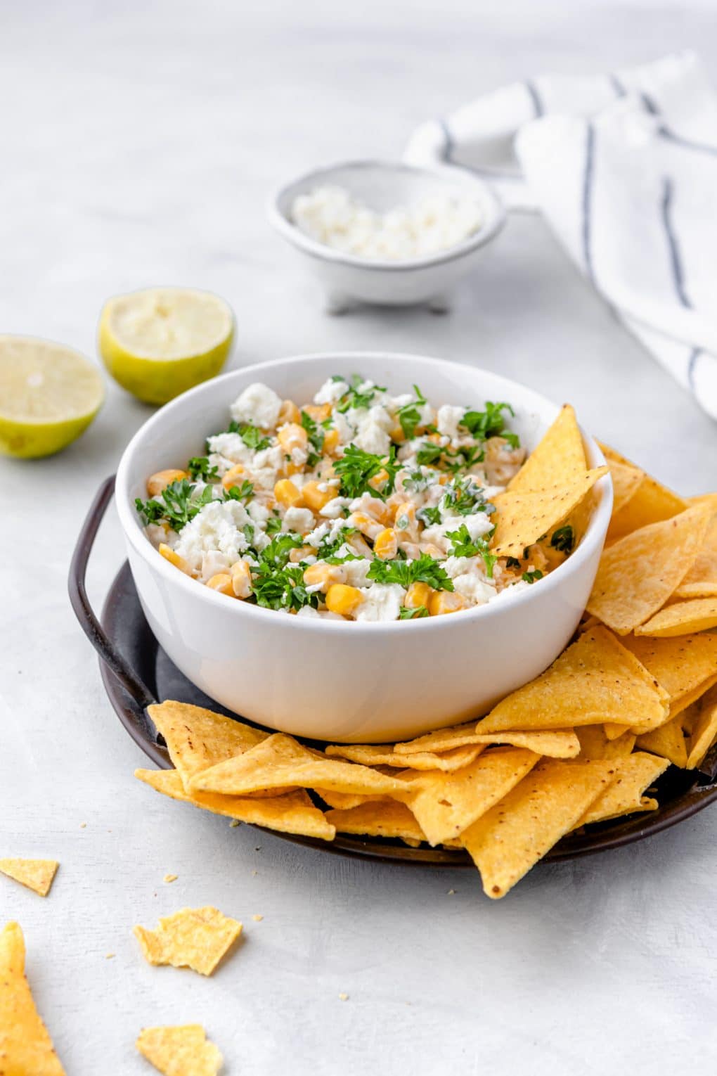 Mexican Street Corn Dip in a bowl with chips