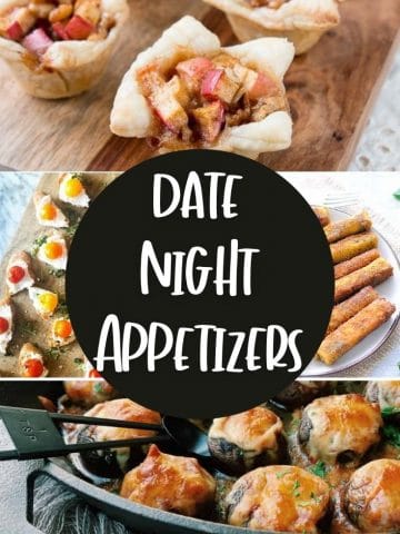 a collage picture of date night appetizers