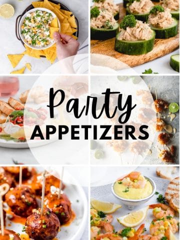 a collage of party appetizers