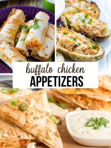 a collage of buffalo chicken appetizers
