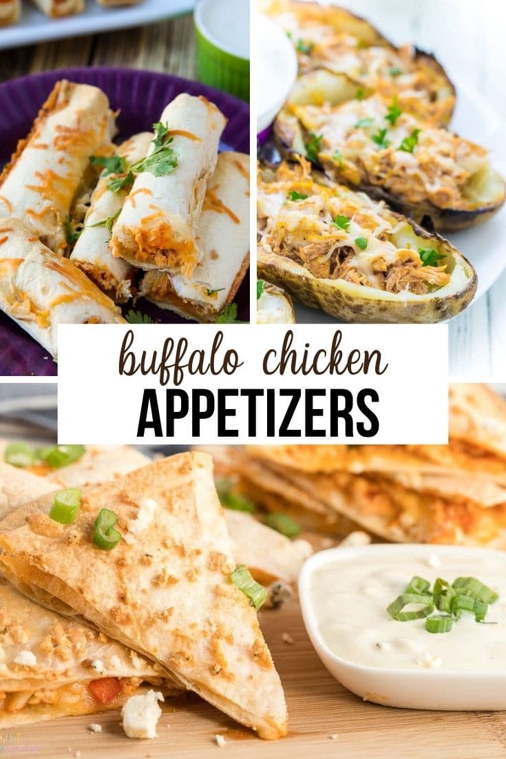 a collage of buffalo chicken appetizers