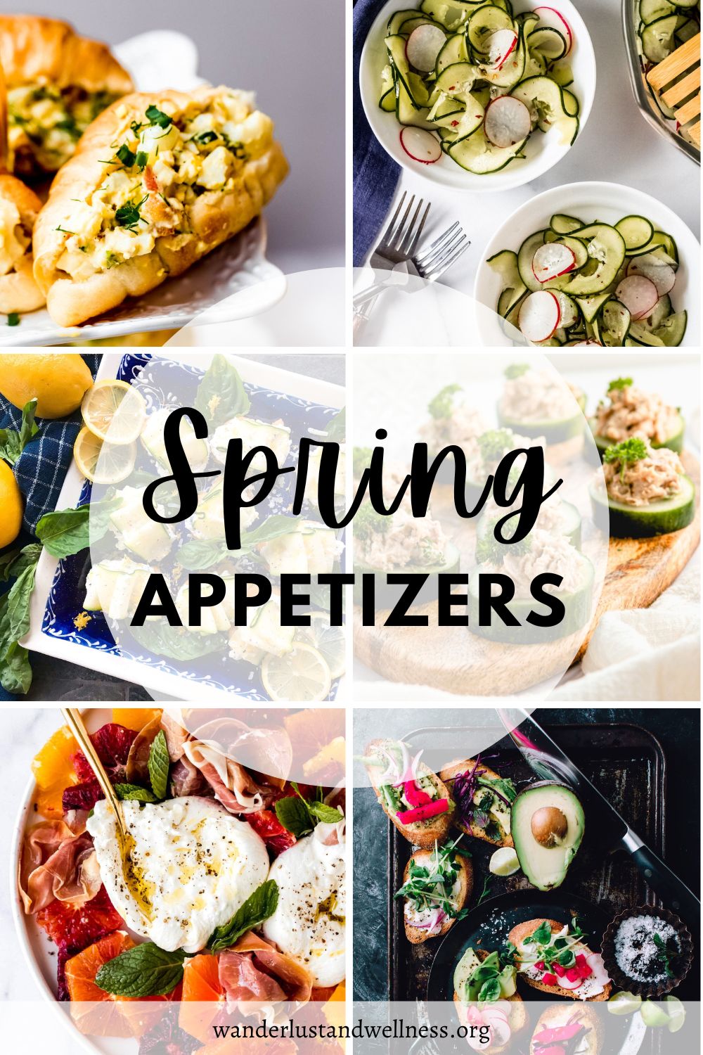 a collage of spring appetizers