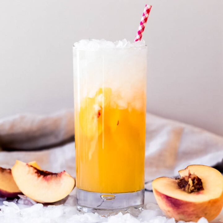 a peach prosecco cocktail